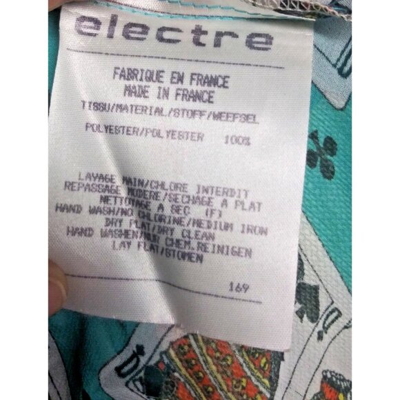 VTG Electre PARIS Duster Top One Size Turquoise Playing cards print Open front - Picture 8 of 9